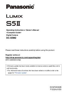 Panasonic Lumix S5 II manual. Camera Instructions.